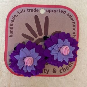 Lucuma Designs Two Flower Snap Hair Clip Barrettes Fair Trade Handmade NEW